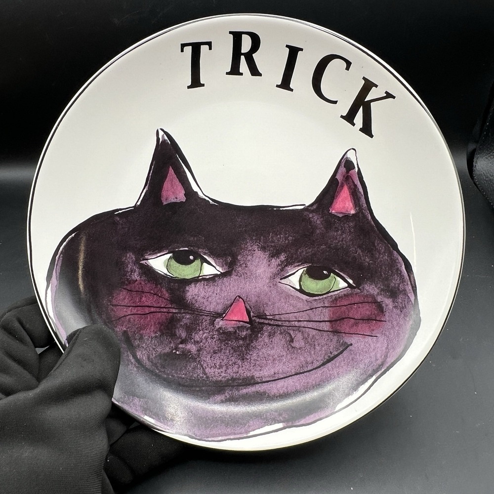 Rosanna‎ Halloween 8" Dinner Plate Black Kitty Cat TRICK!